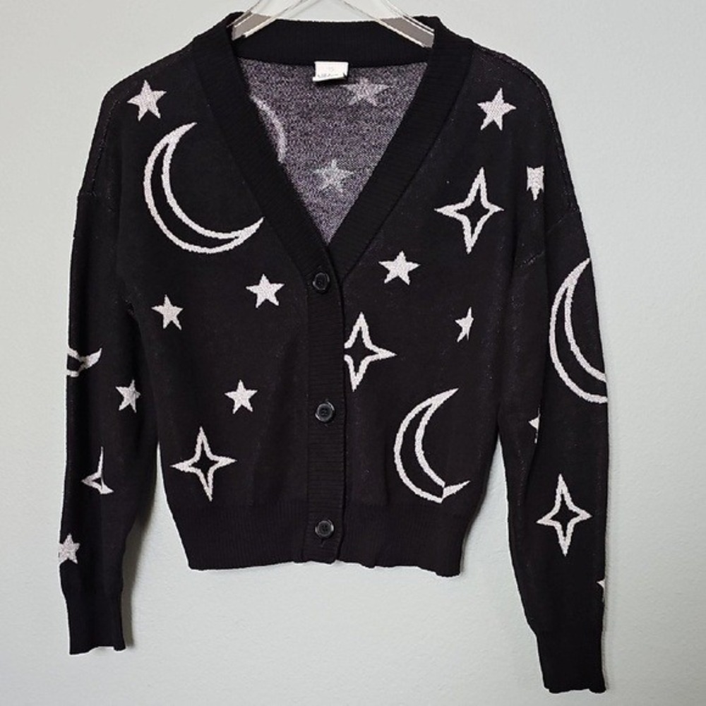 Nikka K Celestial Cosmic V Neck Button Front Crop Cardigan Size Medium - Picture 2 of 8